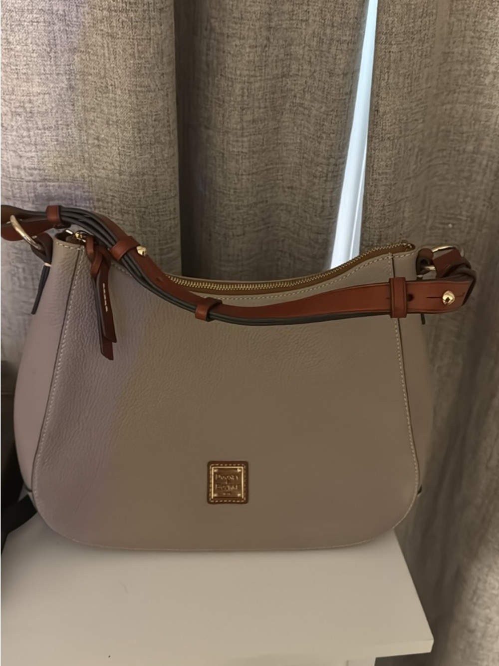 Dooney & Bourke Kiley Taupe Pebbled Leather Hobo Shoulder Bag Purse